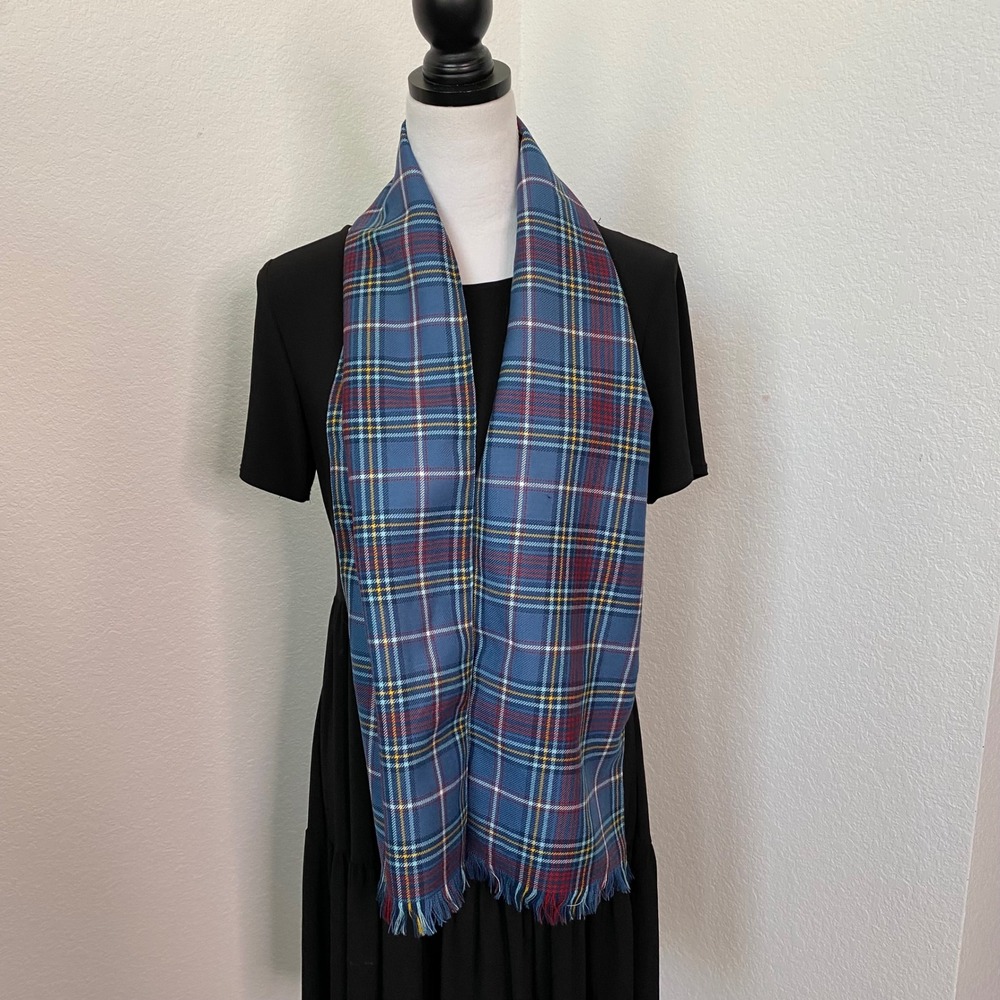Highlander Collection by Lochcarron Blue Tartan Plaid 100% Wool Scarf Scotland